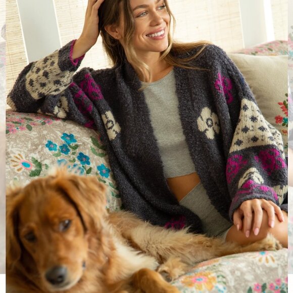 Natural Life Calla Jacquard Cardigan Sweater Soft Thick Warm Oversized Gray - Picture 7 of 9